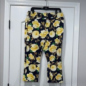🔵 7TH AVENUE NY & CO FLORAL NAVY & YELLOW CAPRIS SIZE 8